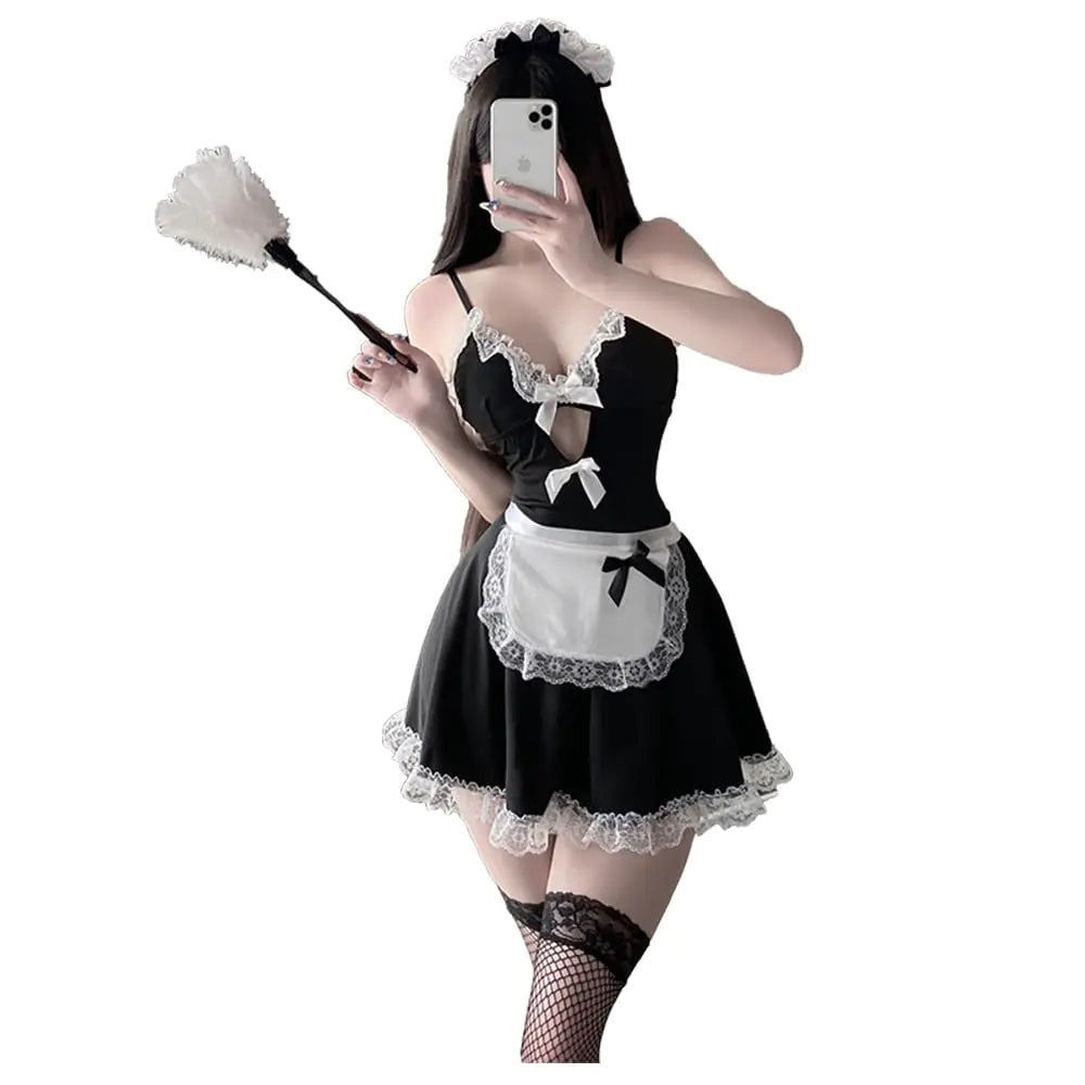 Komfrt Womens cosplay sexy French maid underwear makeup ball mischievous apron lace maid clothing (black4)