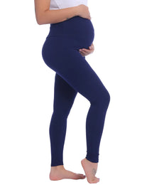 Womens Cotton Maternity Leggings Pants Over The Belly Pregnancy Active Wear Workout Yoga Tights Pants(Navy BlueXXL)