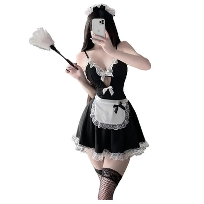 Komfrt Womens cosplay sexy French maid underwear makeup ball mischievous apron lace maid clothing (black4)