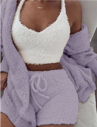 3 Piece Womens Crop Tank Top and Shorts Pajama Set (Jacket Included)