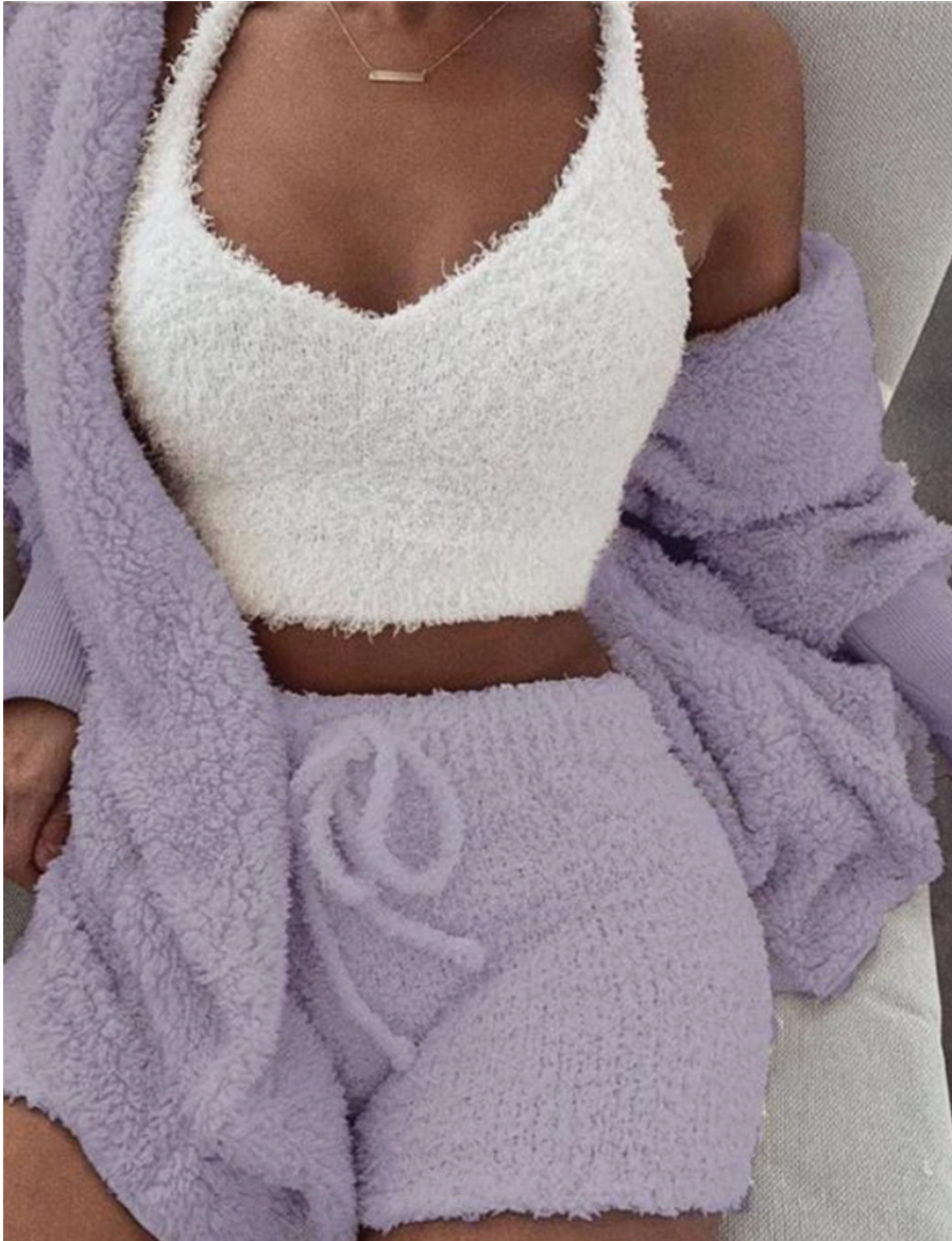 3 Piece Womens Crop Tank Top and Shorts Pajama Set (Jacket Included)