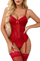 Womens Lingerie Sexy Lingerie Bodysuit Garter Belt and Thigh Highs Set Teddy Babydoll Boudoir (Wine Red XX-Large)
