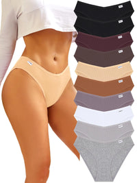Komfrt Womens Underwear Cotton Bikini Rib Cheeky Panties Sexy V-shaped Waistband Hipster